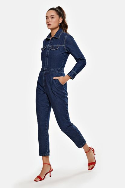 macacão preto curto jeans